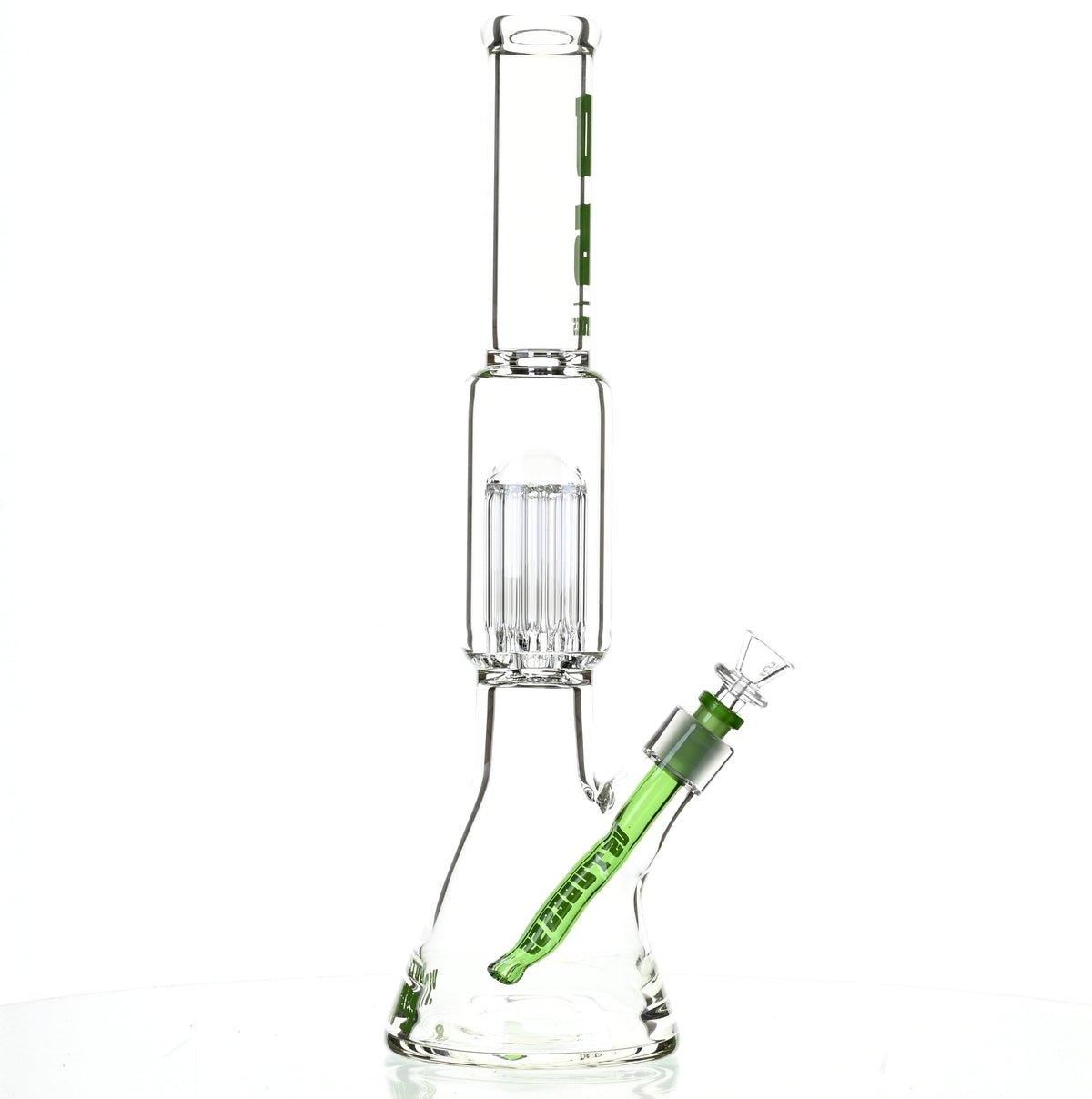 US TUBES 17" BEAKER W/TREE PERC AND GREEN ACCENTS - Smoke Spot Smoke Shop