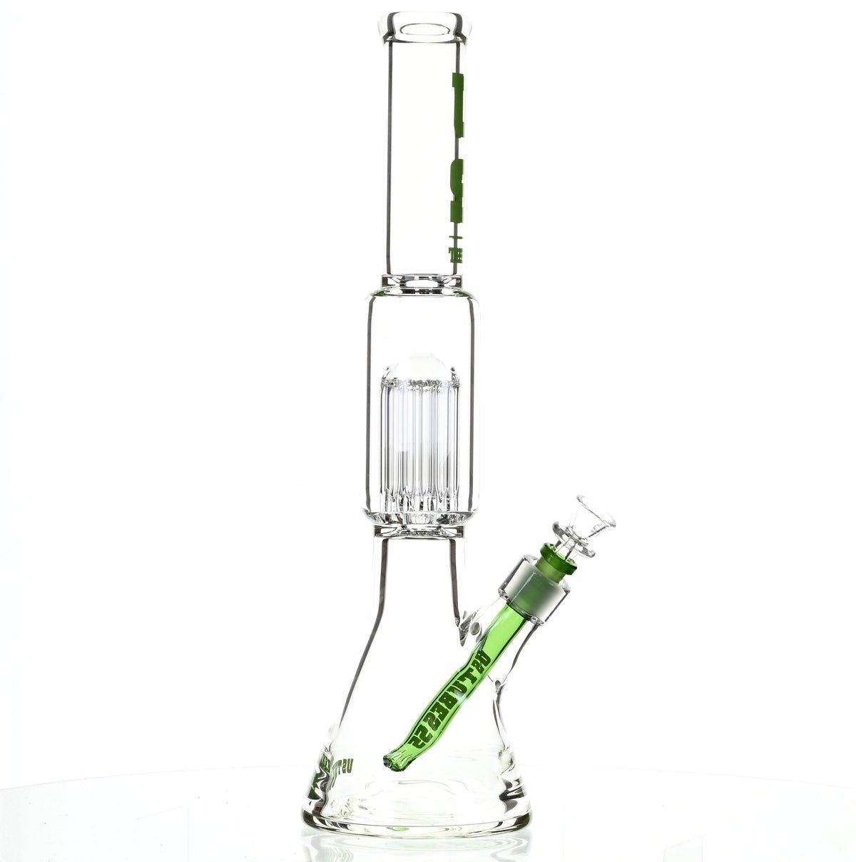 US TUBES 17" BEAKER W/TREE PERC AND GREEN ACCENTS - Smoke Spot Smoke Shop