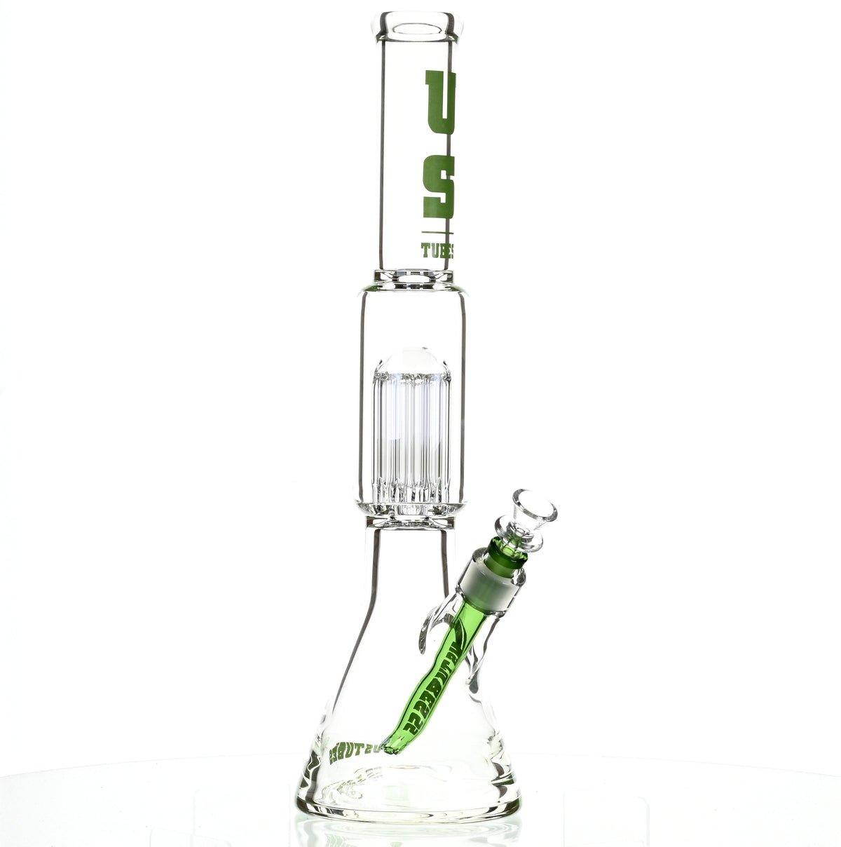 US TUBES 17" BEAKER W/TREE PERC AND GREEN ACCENTS - Smoke Spot Smoke Shop
