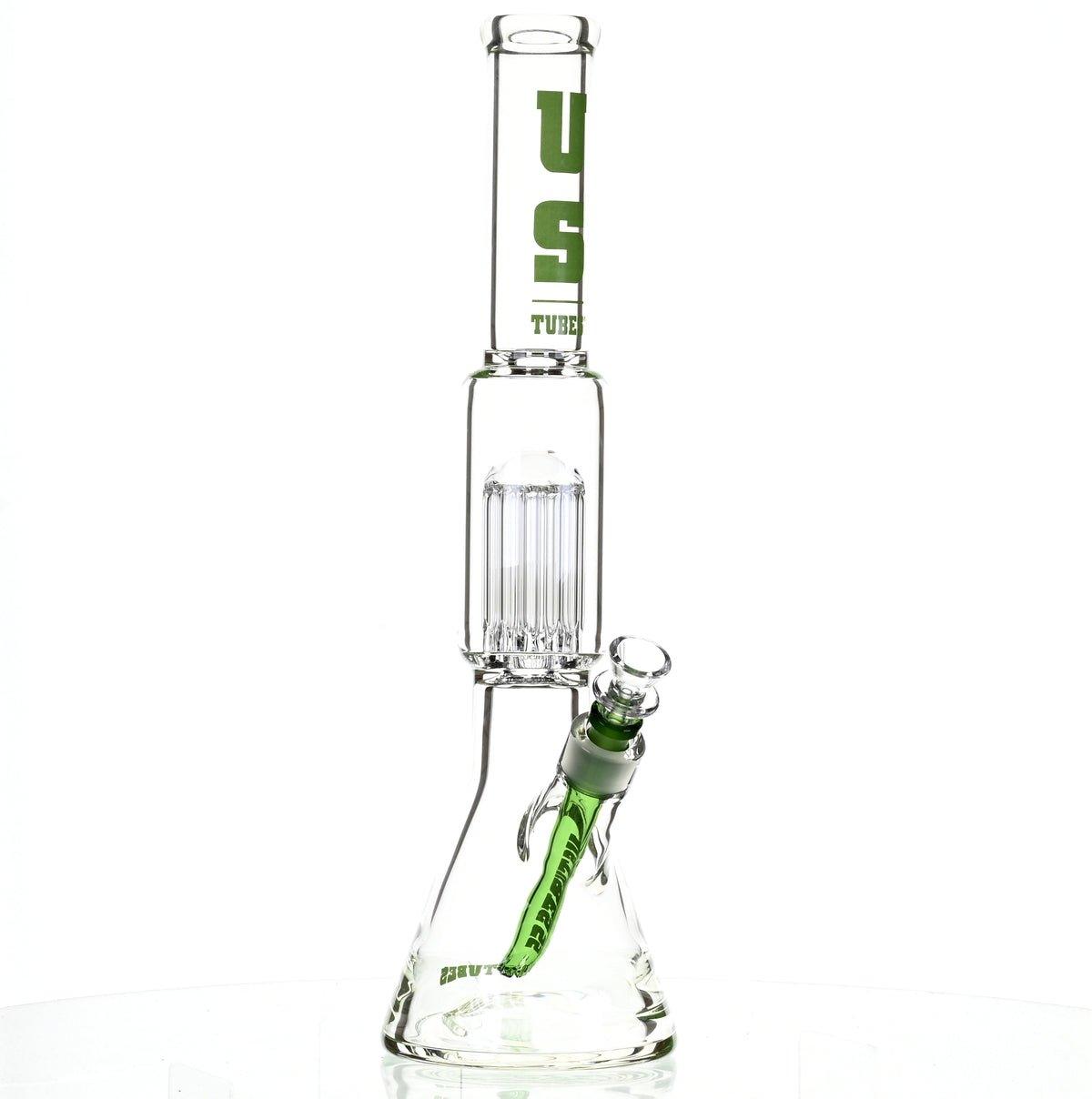 US TUBES 17" BEAKER W/TREE PERC AND GREEN ACCENTS - Smoke Spot Smoke Shop