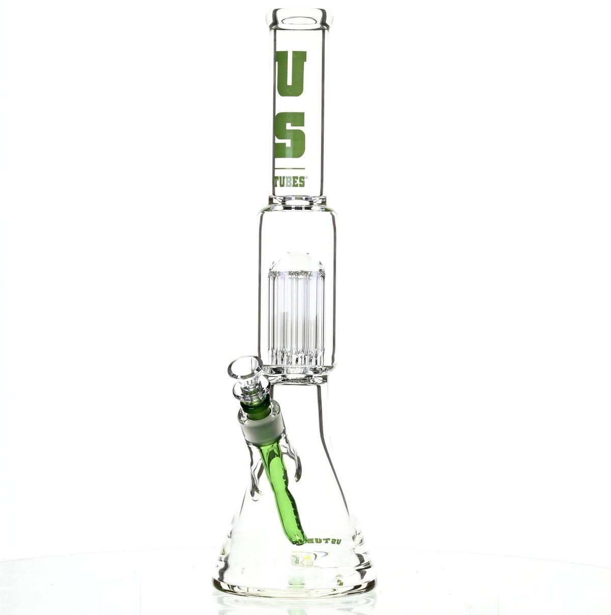 US TUBES 17" BEAKER W/TREE PERC AND GREEN ACCENTS - Smoke Spot Smoke Shop