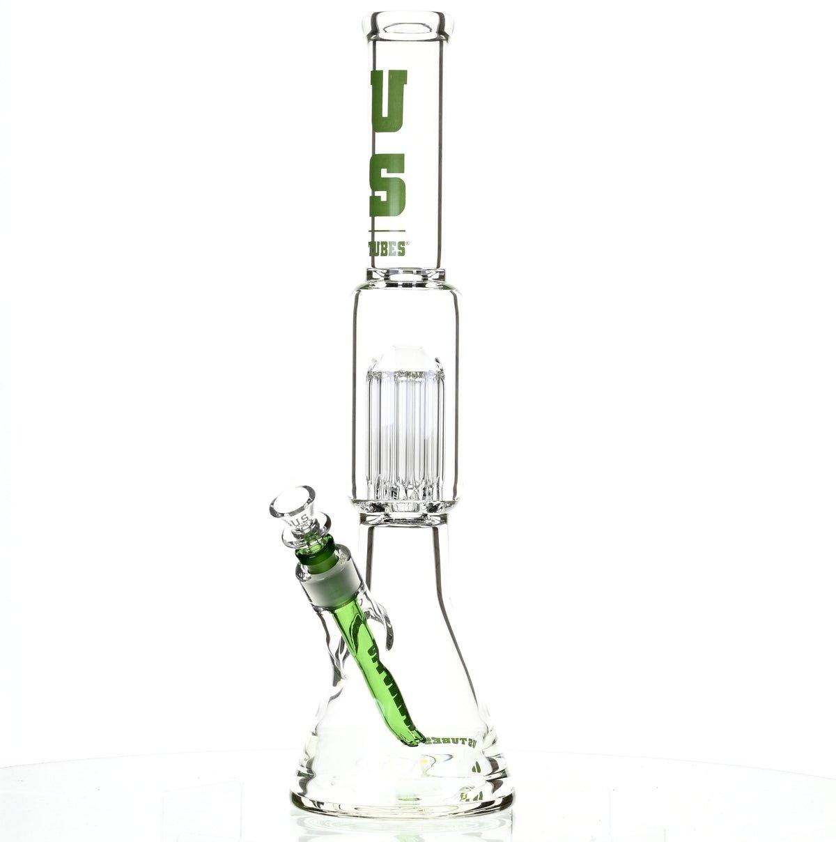 US TUBES 17" BEAKER W/TREE PERC AND GREEN ACCENTS - Smoke Spot Smoke Shop