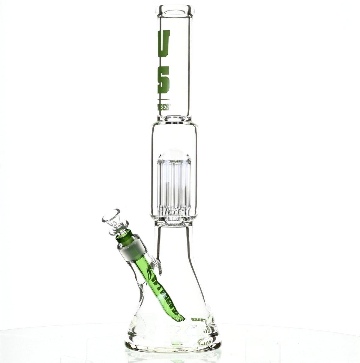 US TUBES 17" BEAKER W/TREE PERC AND GREEN ACCENTS - Smoke Spot Smoke Shop