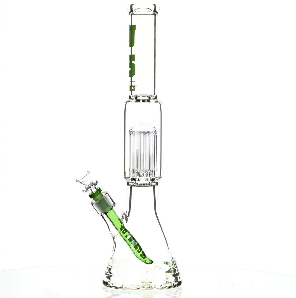 US TUBES 17" BEAKER W/TREE PERC AND GREEN ACCENTS - Smoke Spot Smoke Shop