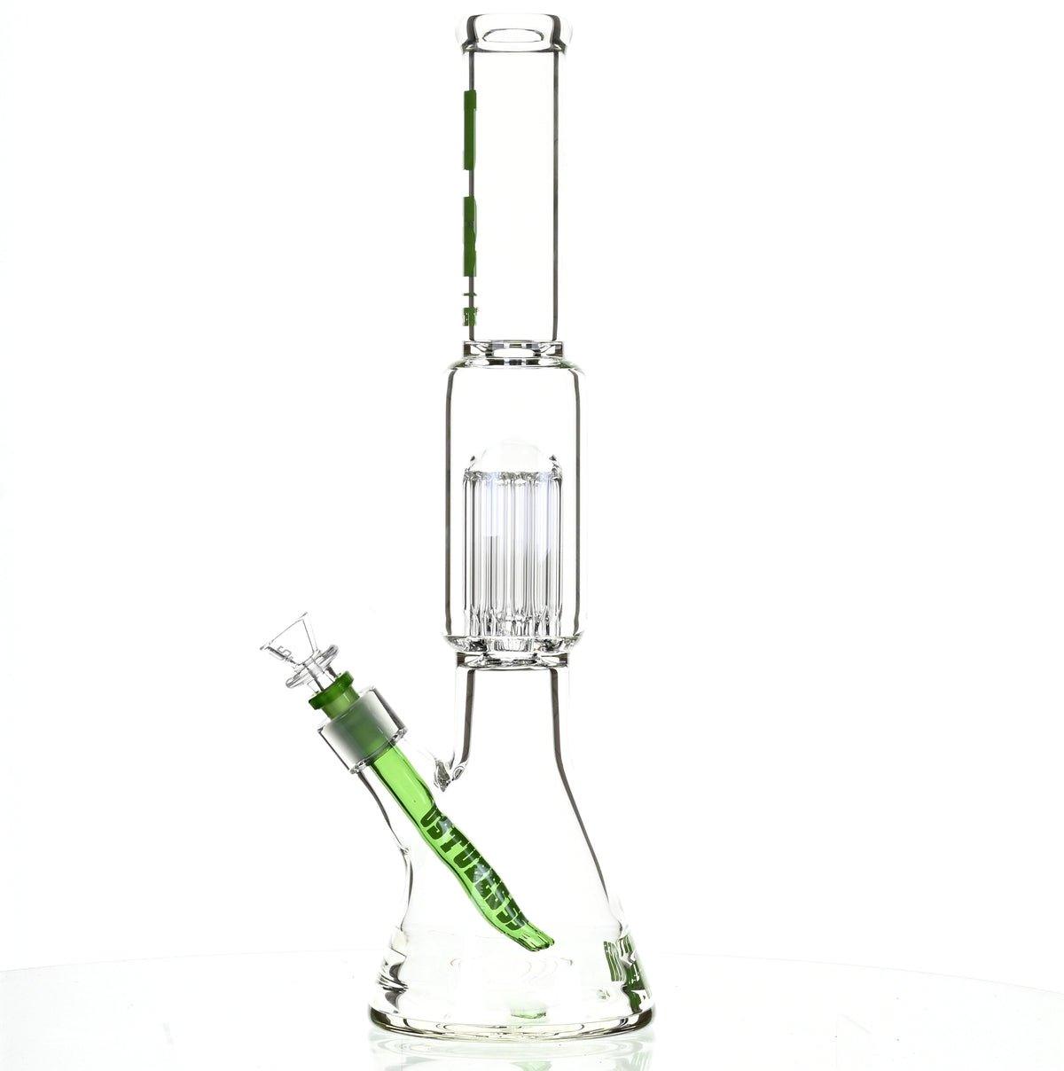 US TUBES 17" BEAKER W/TREE PERC AND GREEN ACCENTS - Smoke Spot Smoke Shop