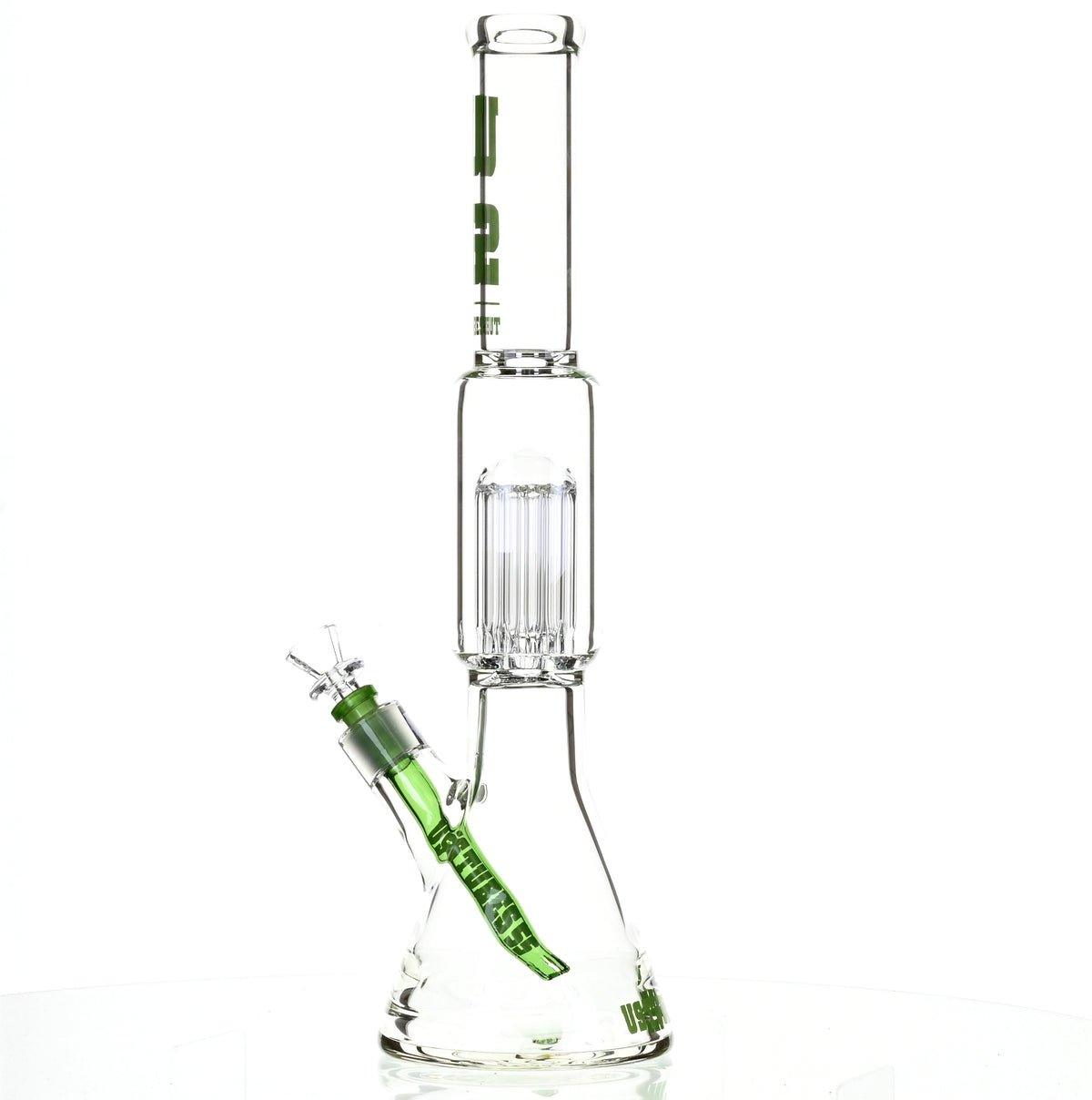 US TUBES 17" BEAKER W/TREE PERC AND GREEN ACCENTS - Smoke Spot Smoke Shop