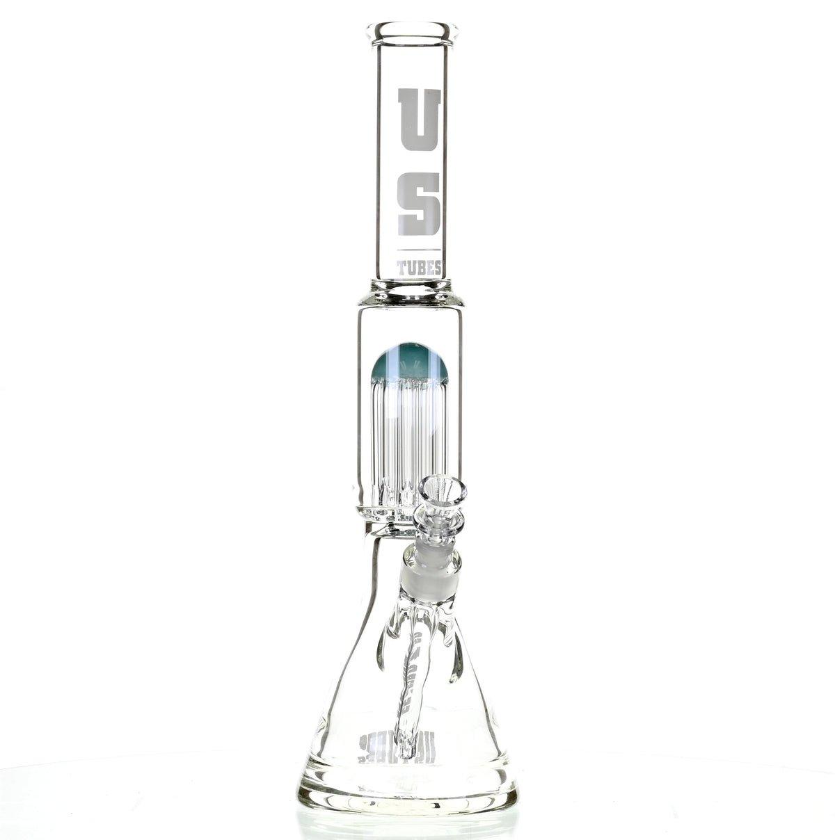 US TUBES 17 inch Beaker Waterpipe with Tree Perc and Blue White Accents - Smoke Spot