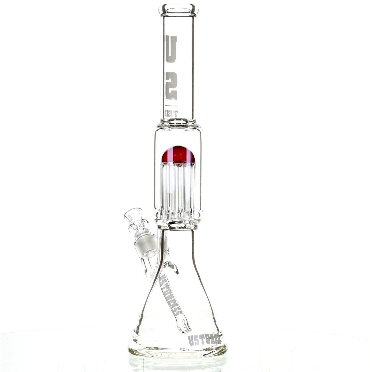 US TUBES 17" BEAKER W/TREE PERC AND WHITE/RED ACCENTS - Smoke Spot Smoke Shop