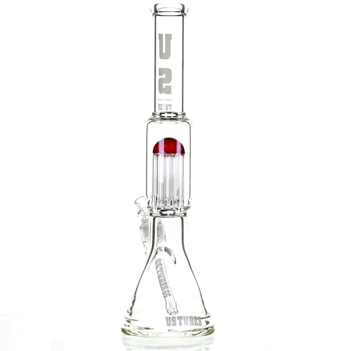 US TUBES 17" BEAKER W/TREE PERC AND WHITE/RED ACCENTS - Smoke Spot Smoke Shop