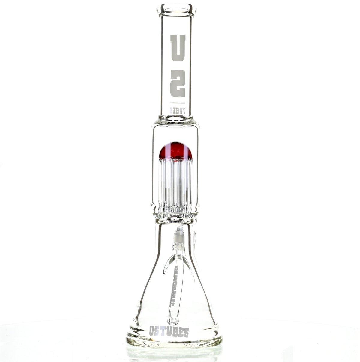 US TUBES 17" BEAKER W/TREE PERC AND WHITE/RED ACCENTS - Smoke Spot Smoke Shop