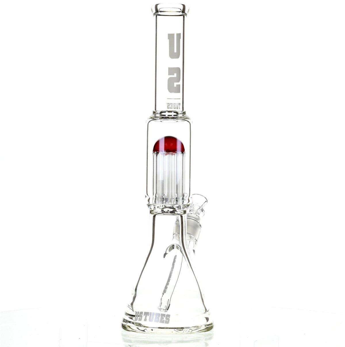 US TUBES 17" BEAKER W/TREE PERC AND WHITE/RED ACCENTS - Smoke Spot Smoke Shop