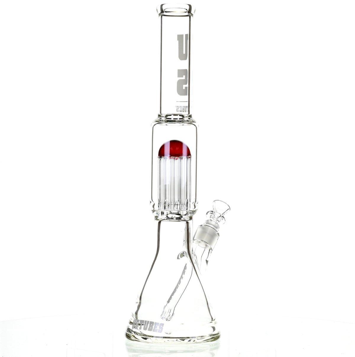 US TUBES 17" BEAKER W/TREE PERC AND WHITE/RED ACCENTS - Smoke Spot Smoke Shop