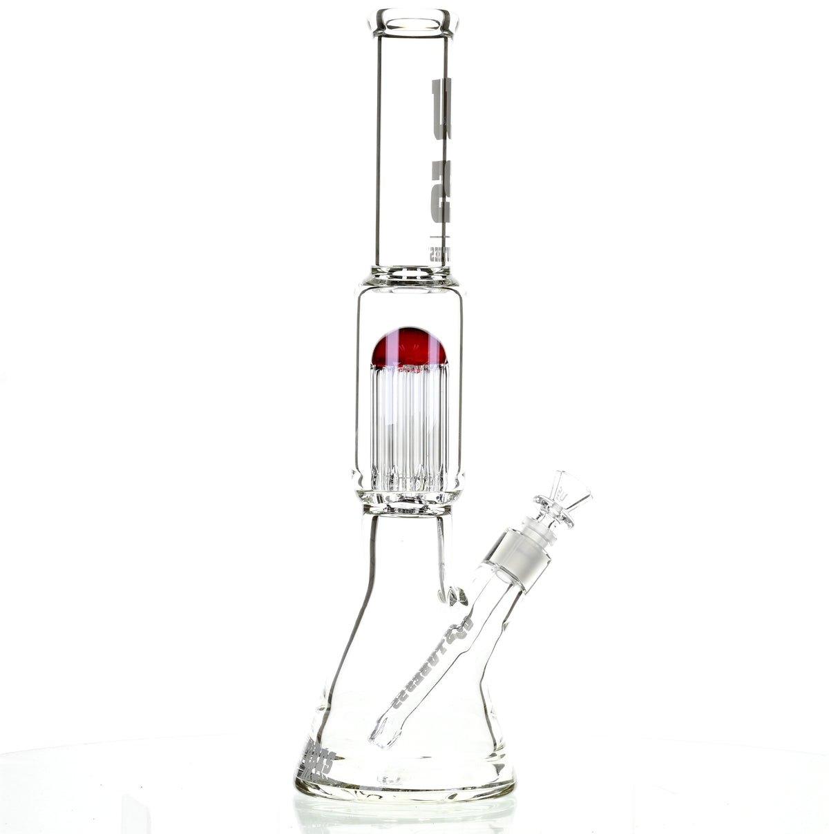 US TUBES 17" BEAKER W/TREE PERC AND WHITE/RED ACCENTS - Smoke Spot Smoke Shop