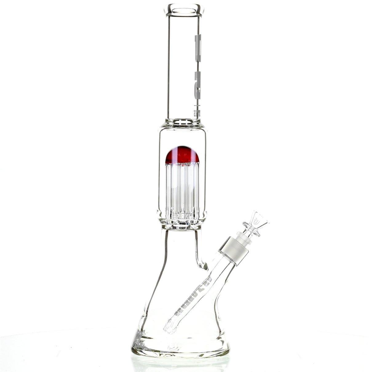 US TUBES 17" BEAKER W/TREE PERC AND WHITE/RED ACCENTS - Smoke Spot Smoke Shop