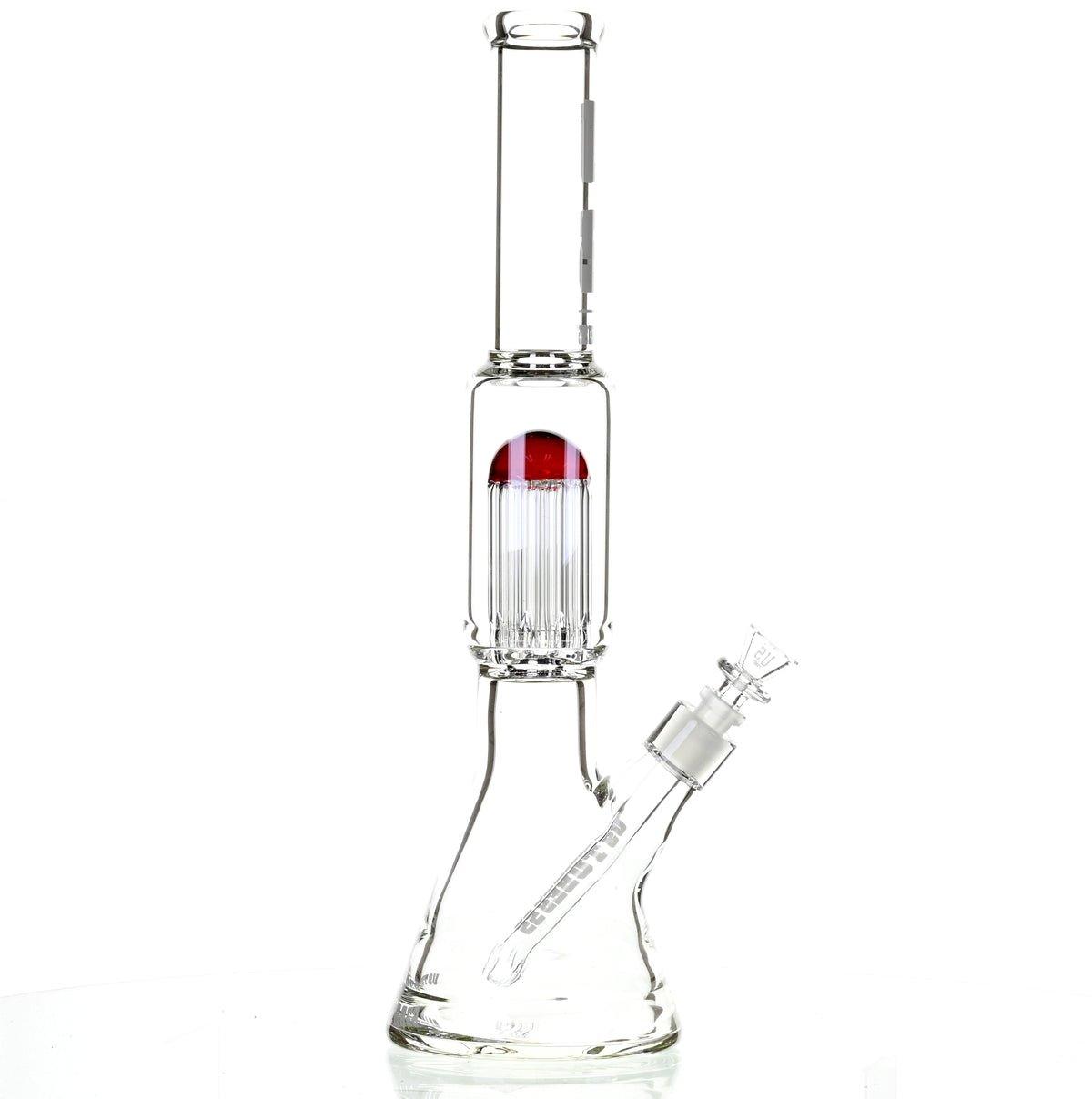 US TUBES 17" BEAKER W/TREE PERC AND WHITE/RED ACCENTS - Smoke Spot Smoke Shop
