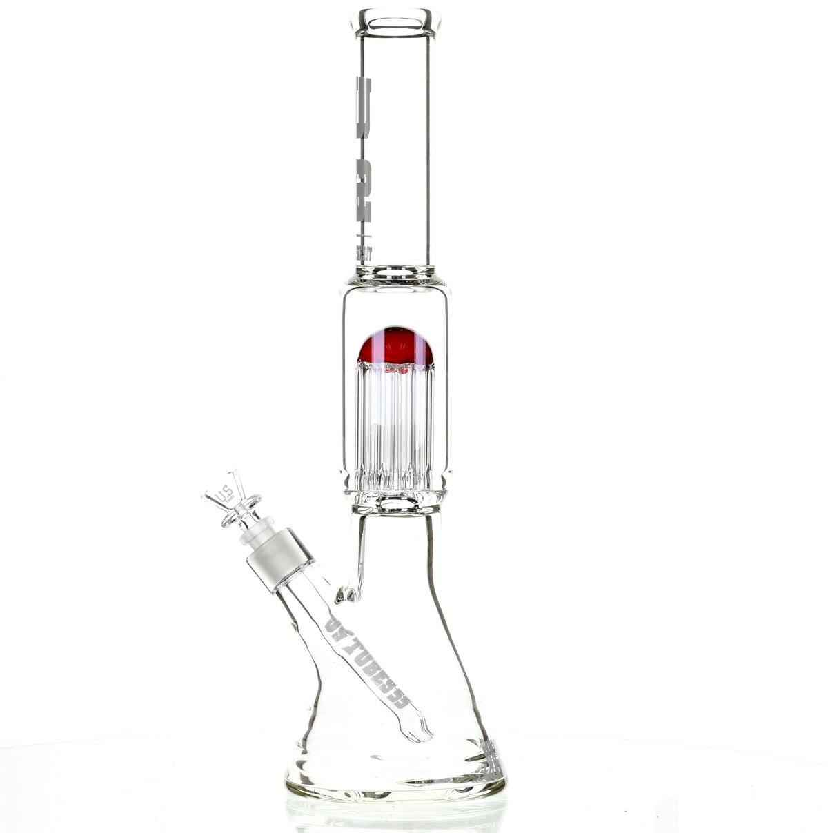 US TUBES 17" BEAKER W/TREE PERC AND WHITE/RED ACCENTS - Smoke Spot Smoke Shop