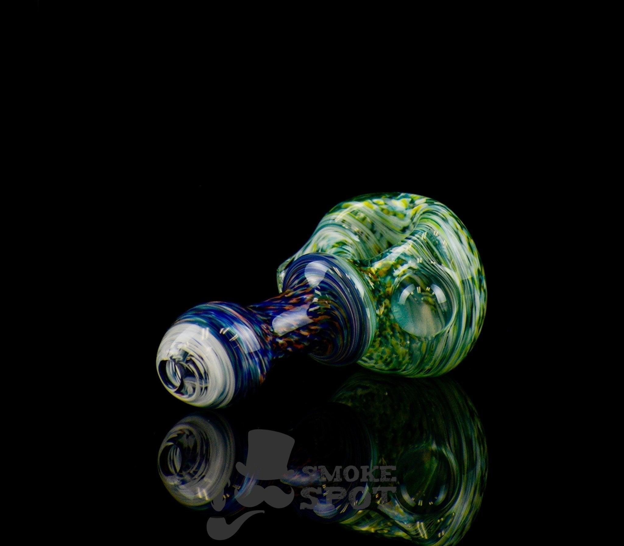 Close-up of Utility Heady Handpipe Blue & Green 4 inches glass detail
