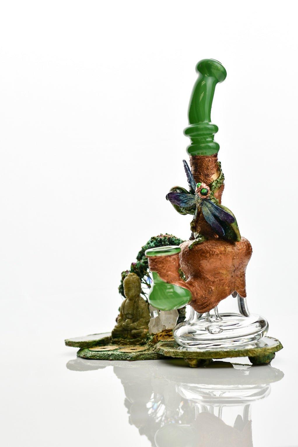 Detachable pipe resting on Brazilian agate slab in Wealth Tree by Cherry Glass waterpipe