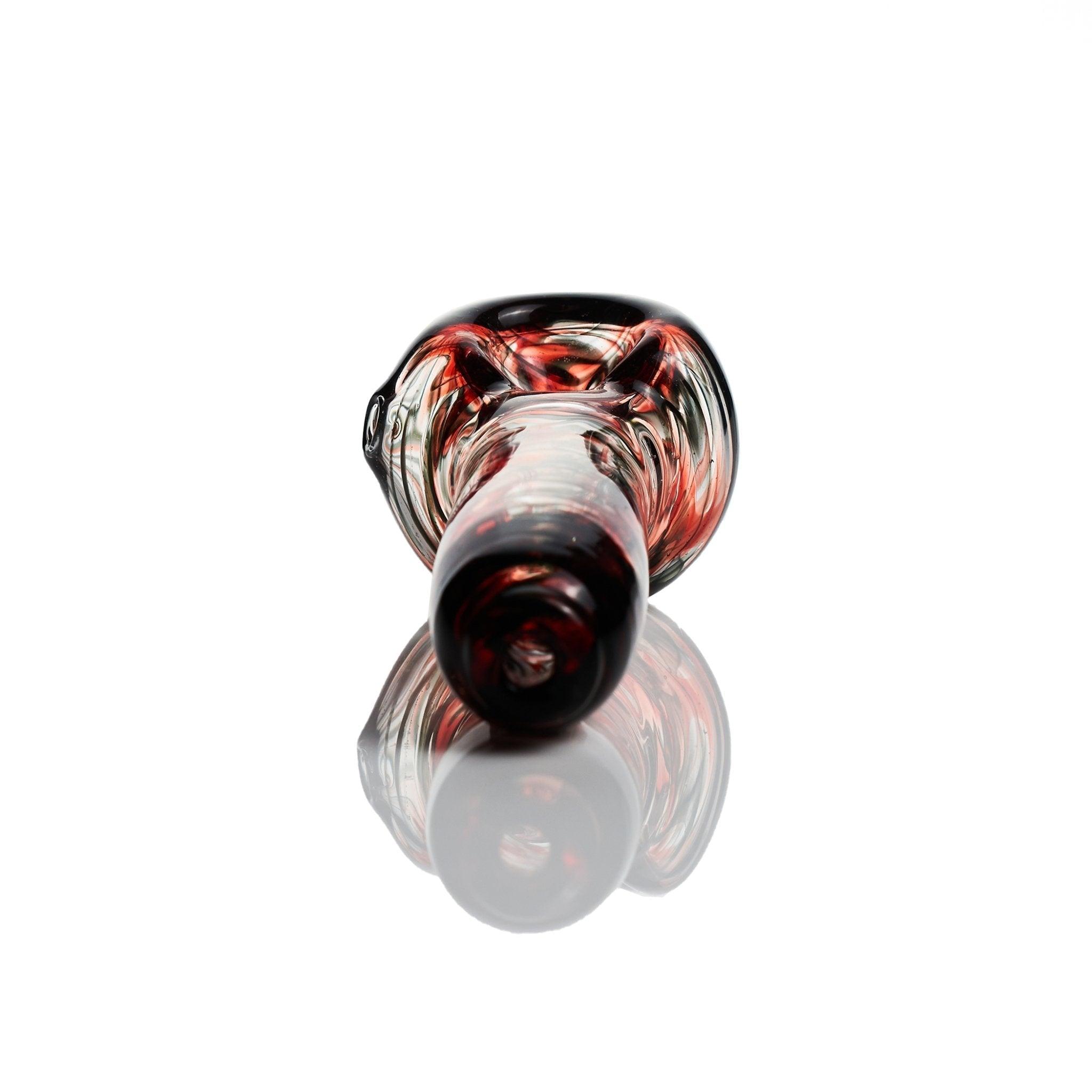 Close-up of Westie Glass Colorful Black Red Spoon Handpipe bowl - Smoke Spot