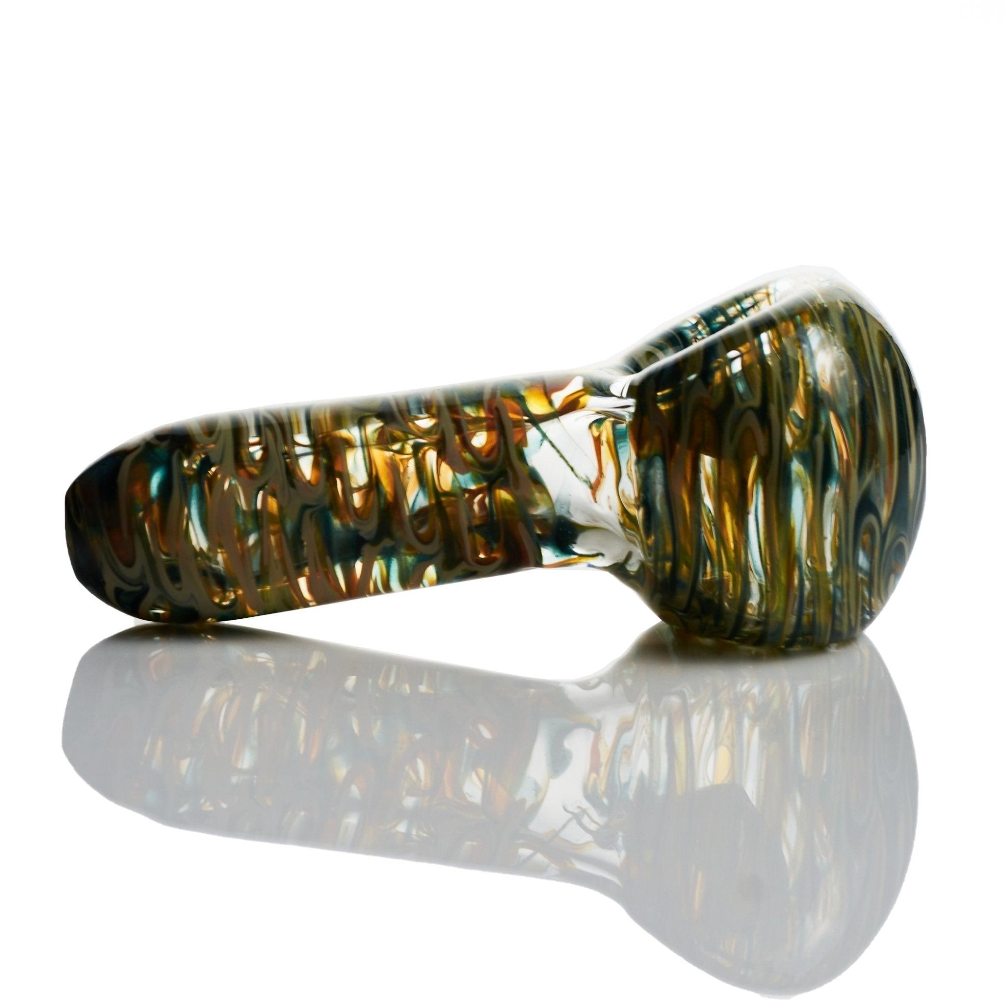 Close-up of Westie colorful turquoise cream glass spoon handpipe - Smoke Spot