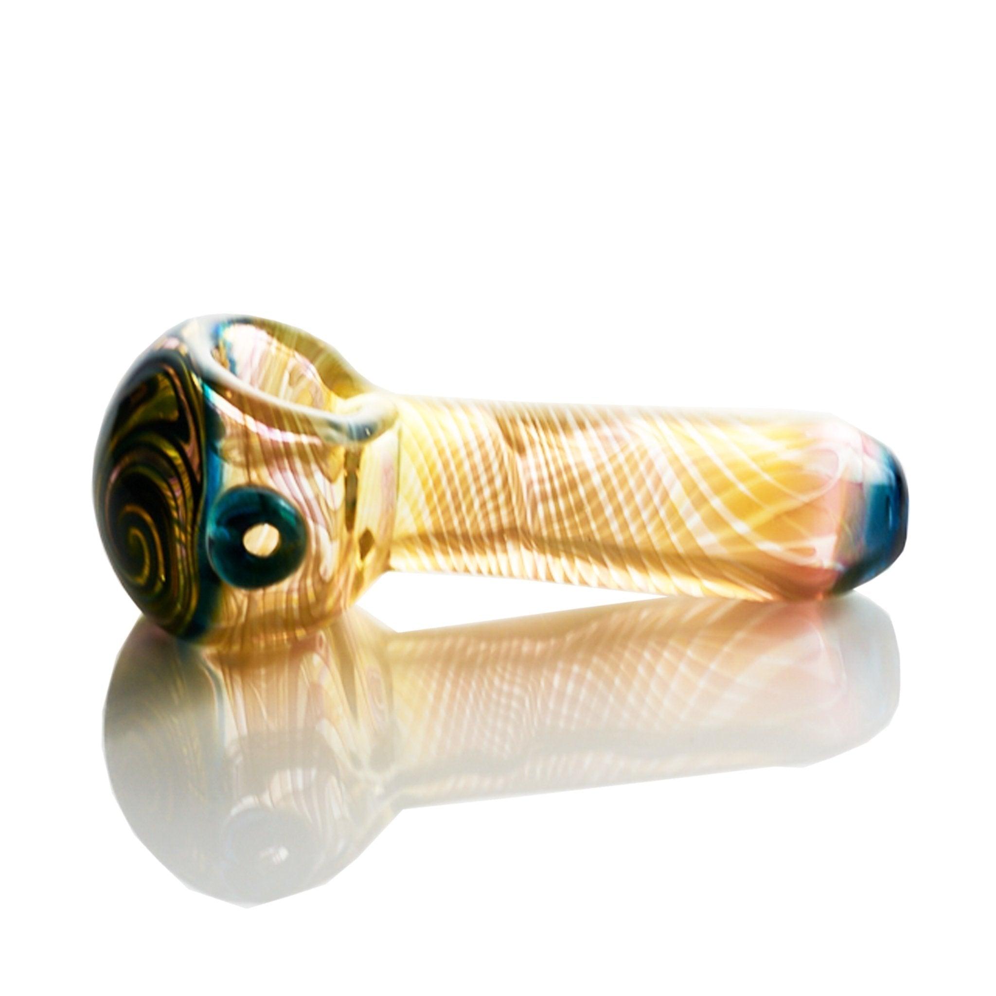 Westie Glass Spoon Fumed window rose gold & teal blue - Smoke Spot Smoke Shop