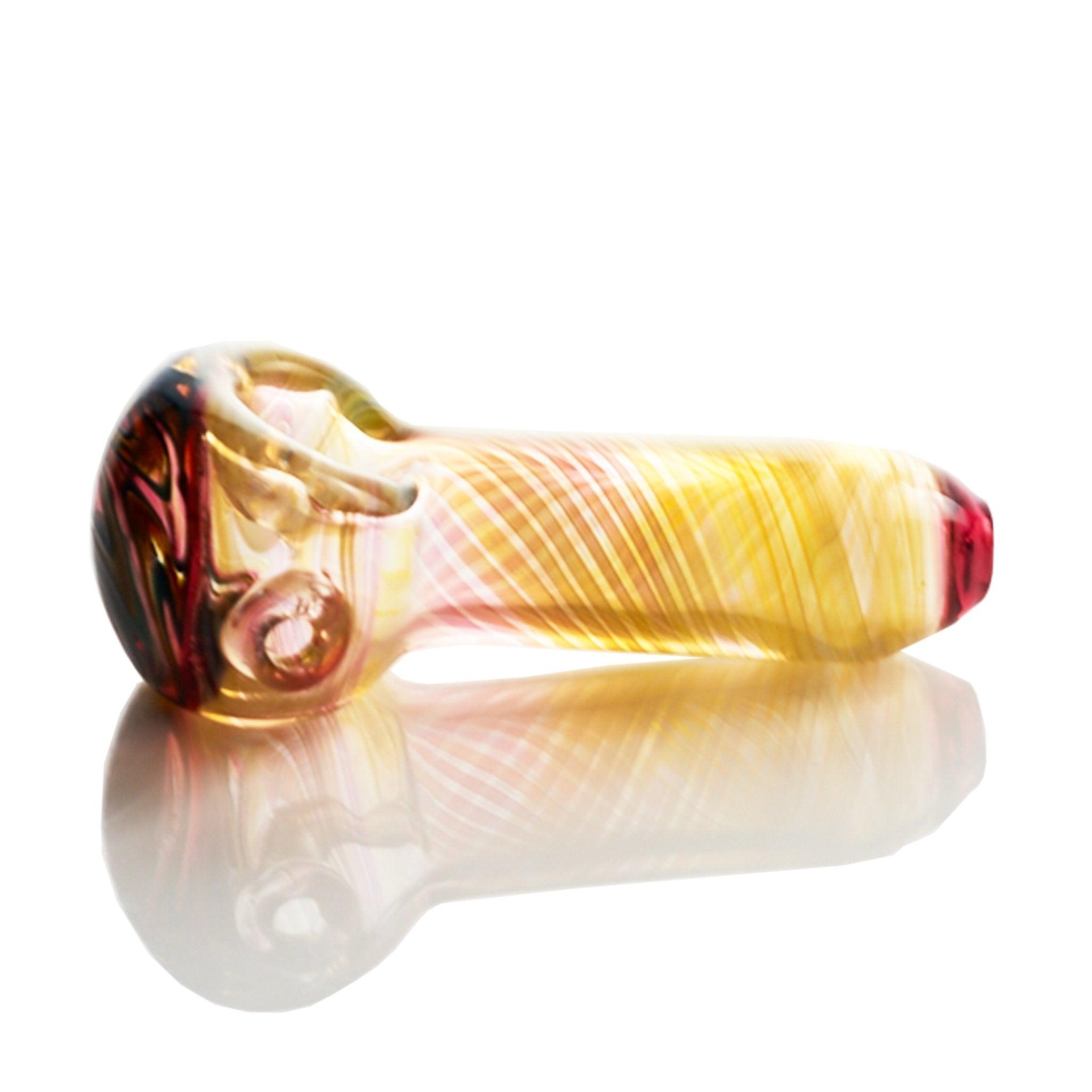 Westie Glass Spoon Fumed window rose gold, dark yellow & Teal blue - Smoke Spot Smoke Shop