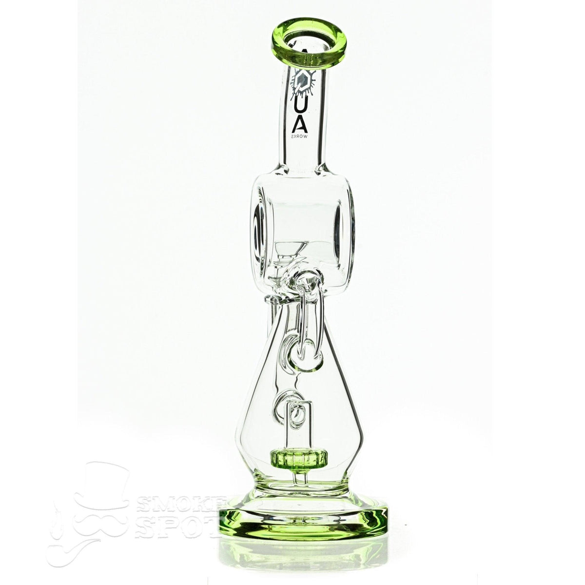 Aqua Glass hour glass with disc perc slime green