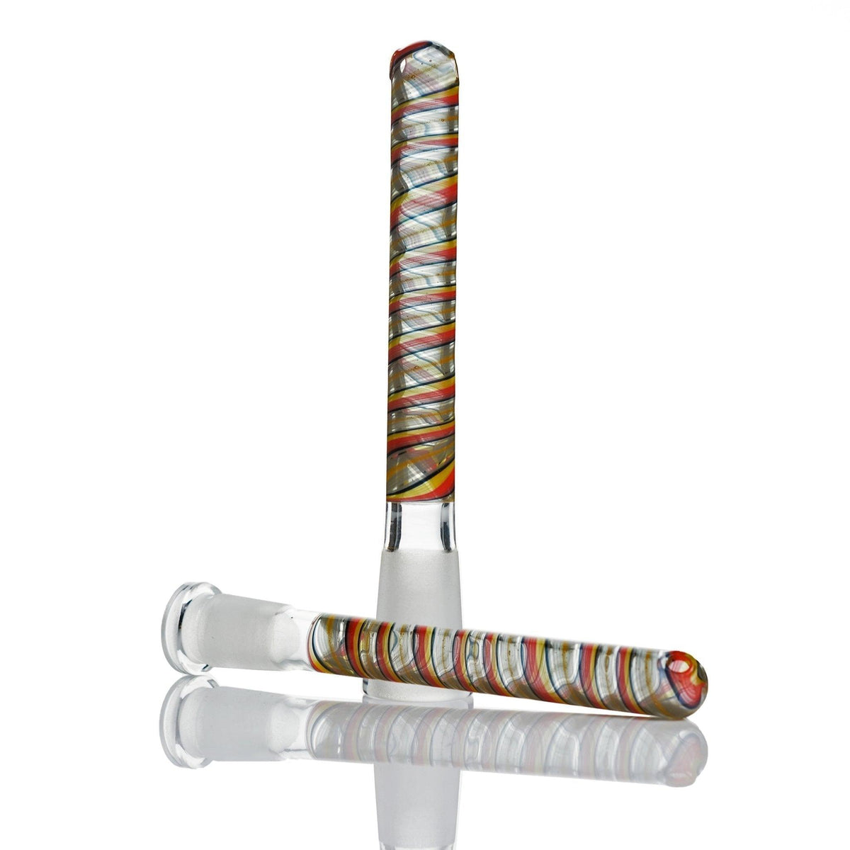 Augy Downstem Clear , yellow , orange & Black swirls 14 mm 5.25 inch