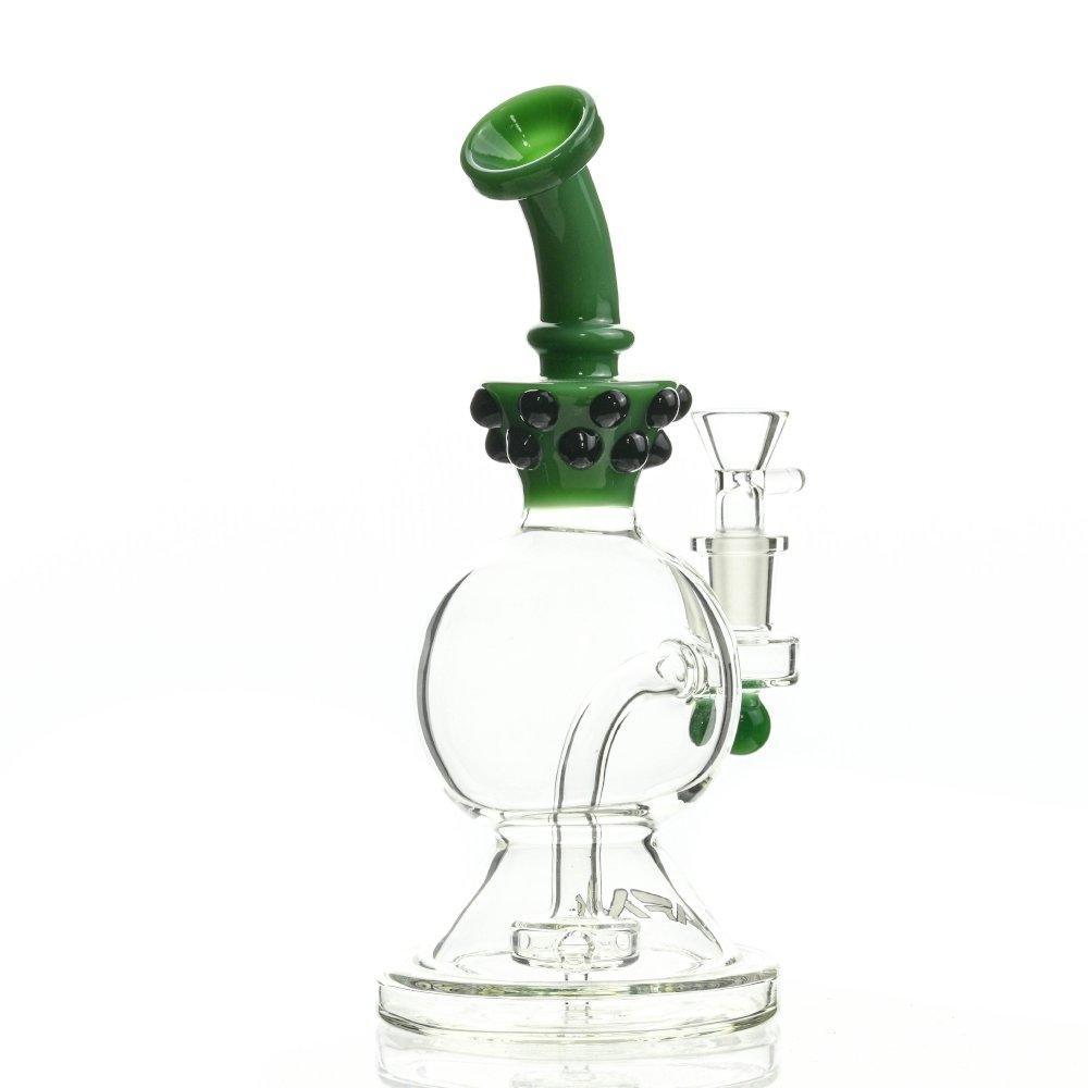 AFM Glass Dom Rig 8 inch black marbel dot Dark Green - Smoke Spot Smoke Shop