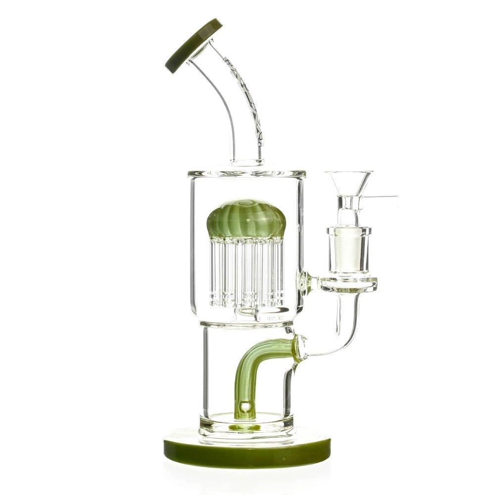 AFM Rainforts 11 Arm Chamber Perc Waterpipe in Dirty Green - Front View