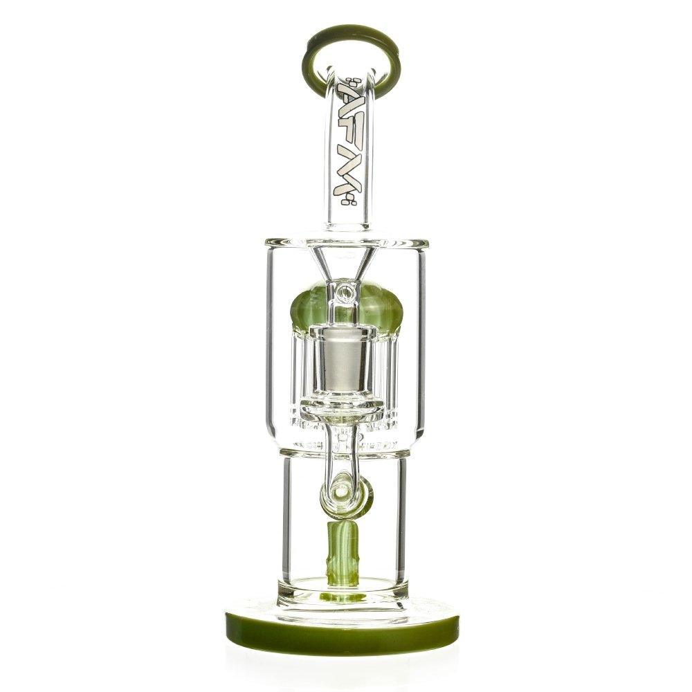 Side angle of AFM Rainforts 11 Arm Chamber Perc Waterpipe Dirty Green