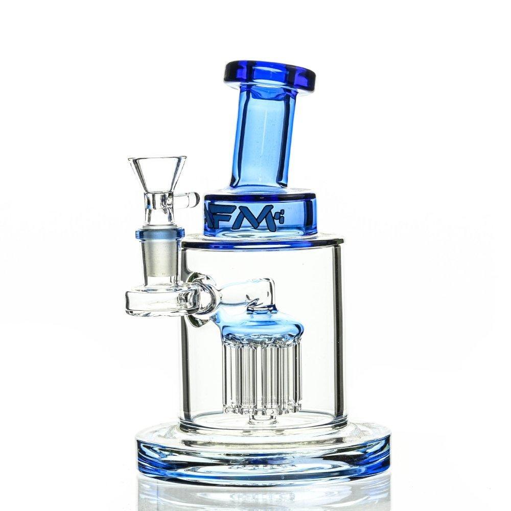 Side view of AFM Thick Rig 8 Arm Blue scientific glass waterpipe