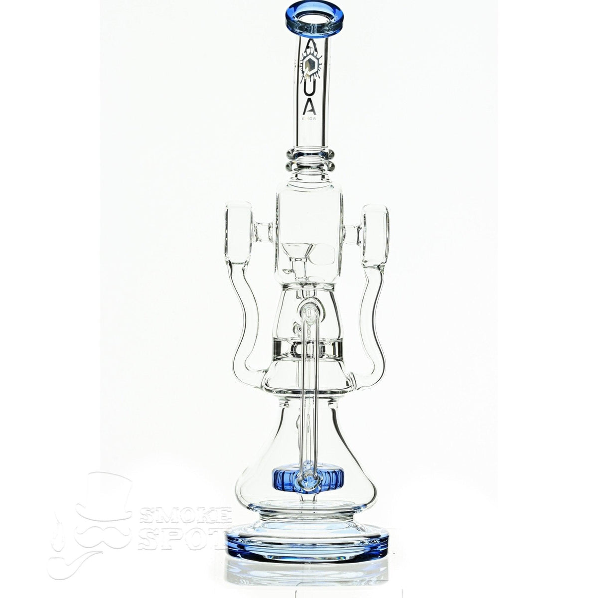 Aqua Glass cylinder top dual arm recycler blue - Smoke Spot Smoke Shop