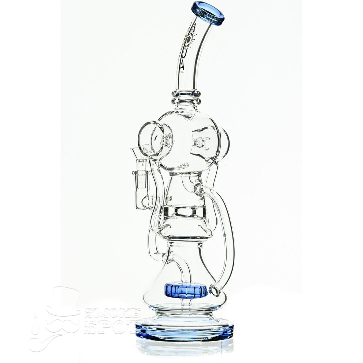 Aqua Glass cylinder top dual arm recycler blue - Smoke Spot Smoke Shop