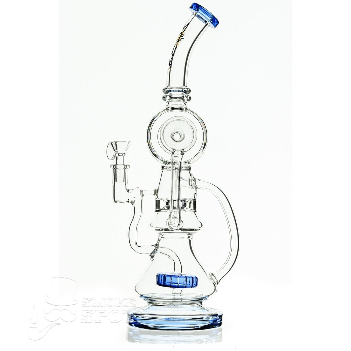 Aqua Glass cylinder top dual arm recycler blue - Smoke Spot Smoke Shop