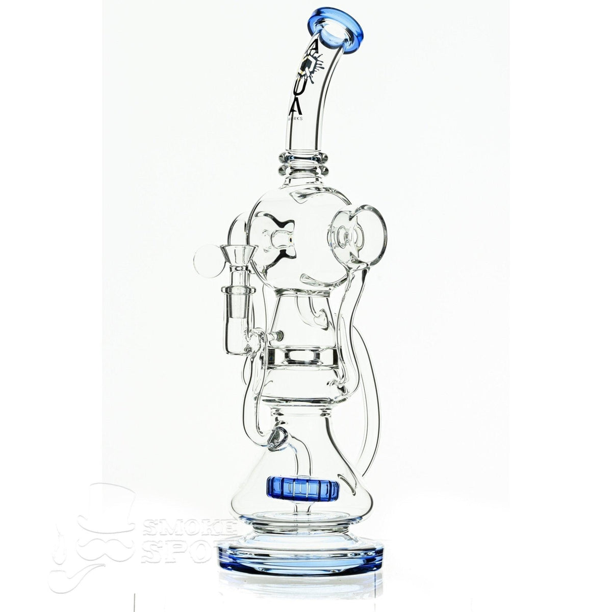 Aqua Glass cylinder top dual arm recycler blue - Smoke Spot Smoke Shop