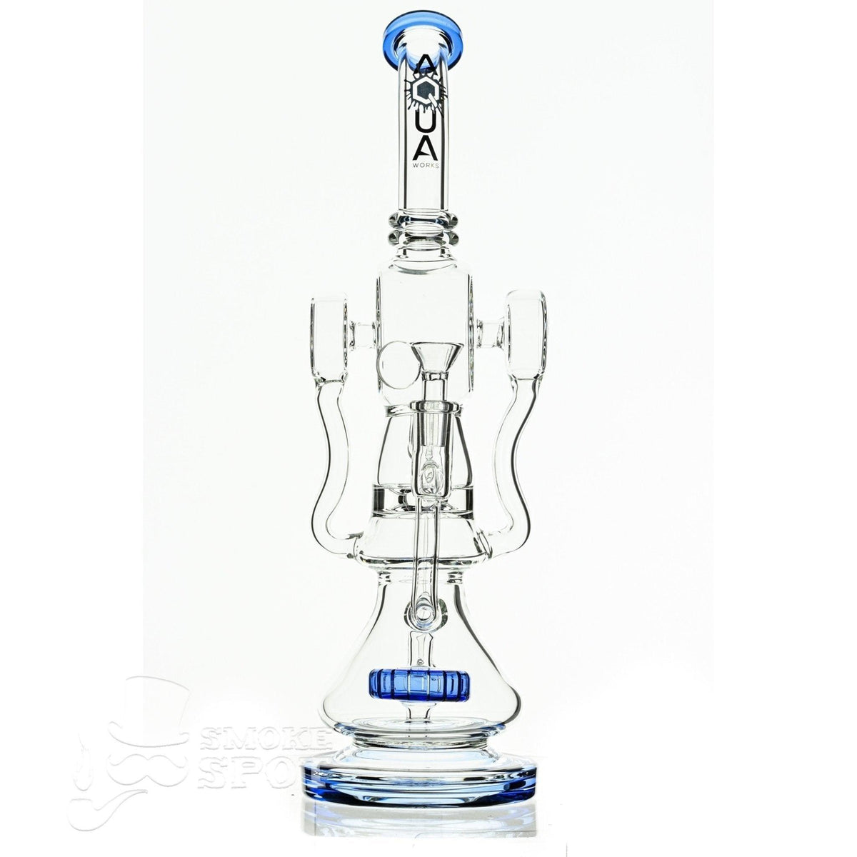 Aqua Glass cylinder top dual arm recycler blue - Smoke Spot Smoke Shop
