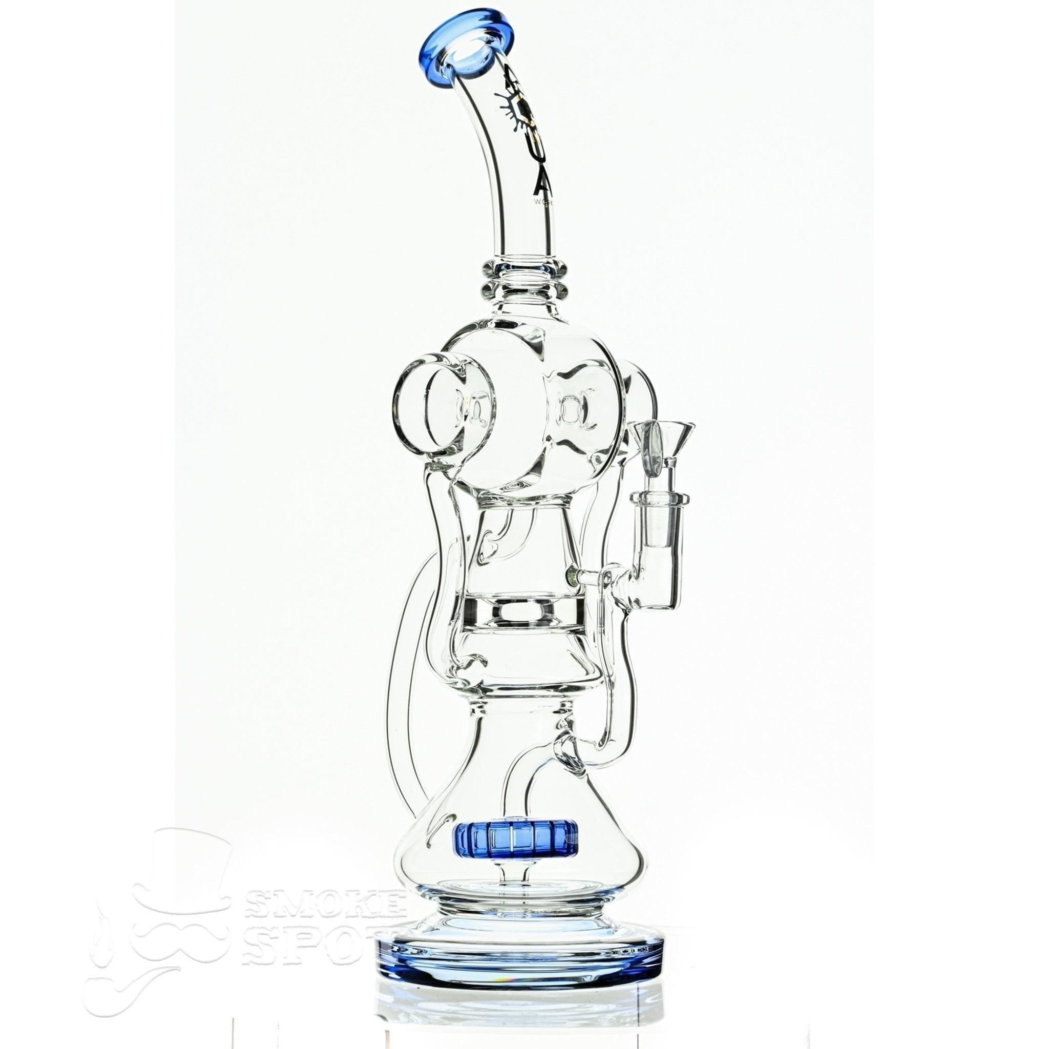 Aqua Glass cylinder top dual arm recycler blue - Smoke Spot Smoke Shop