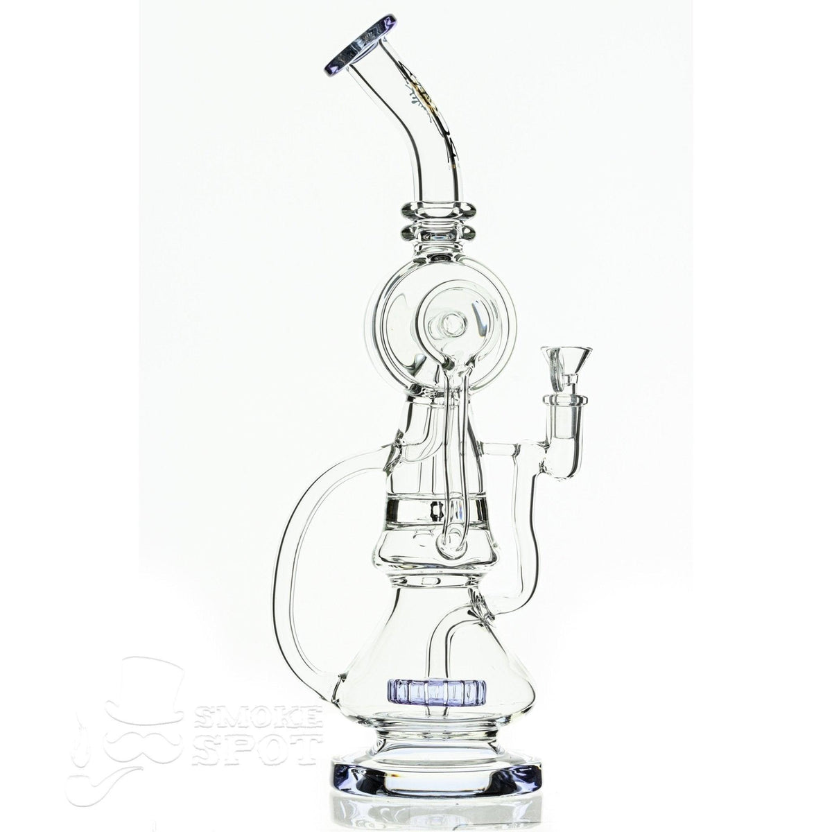 Aqua Glass cylinder top dual arm recycler light purple waterpipe with 14mm female joint