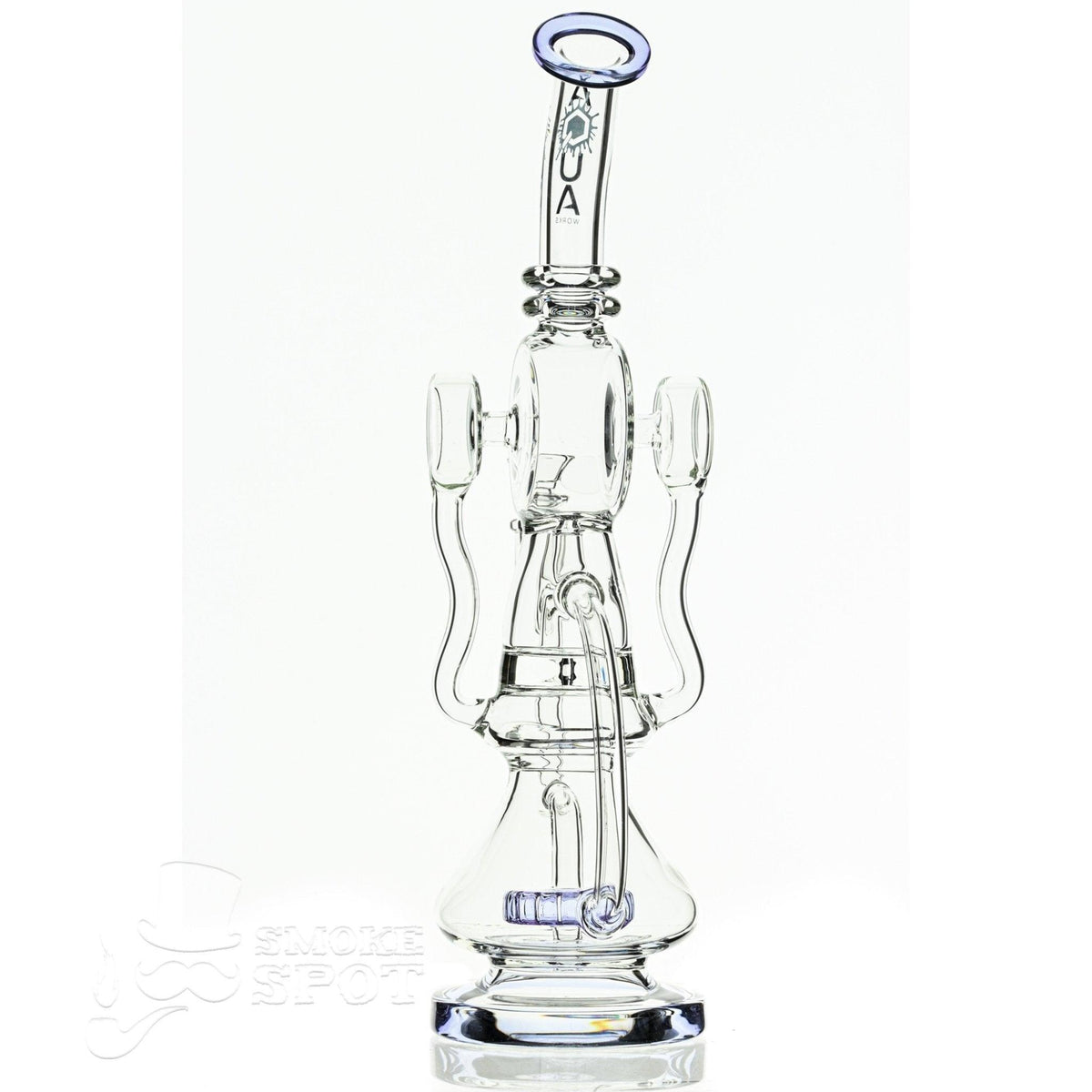 Close-up of Aqua Glass dual arm recycler percolator in light purple