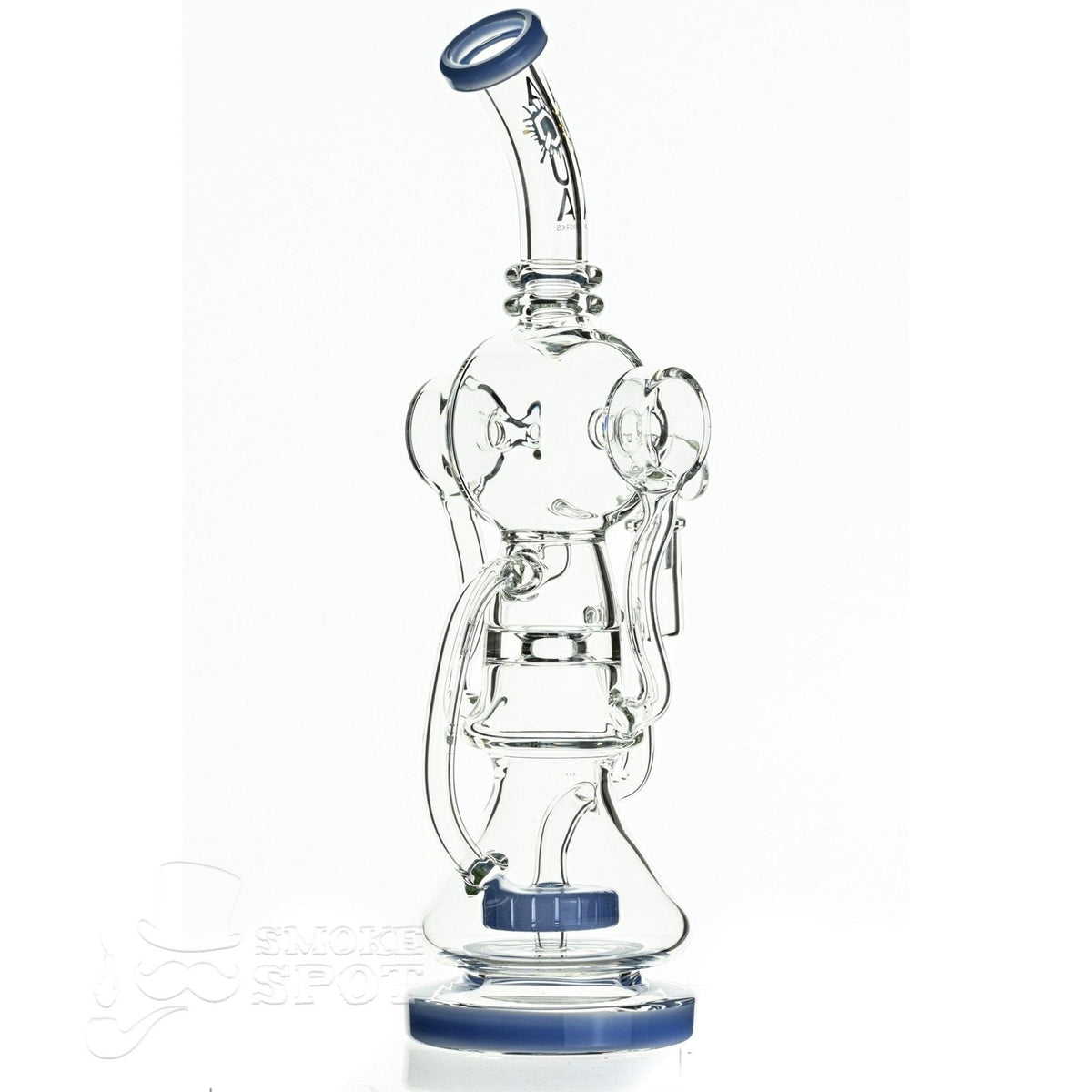Side view of Aqua Glass milky light blue dual arm recycler waterpipe