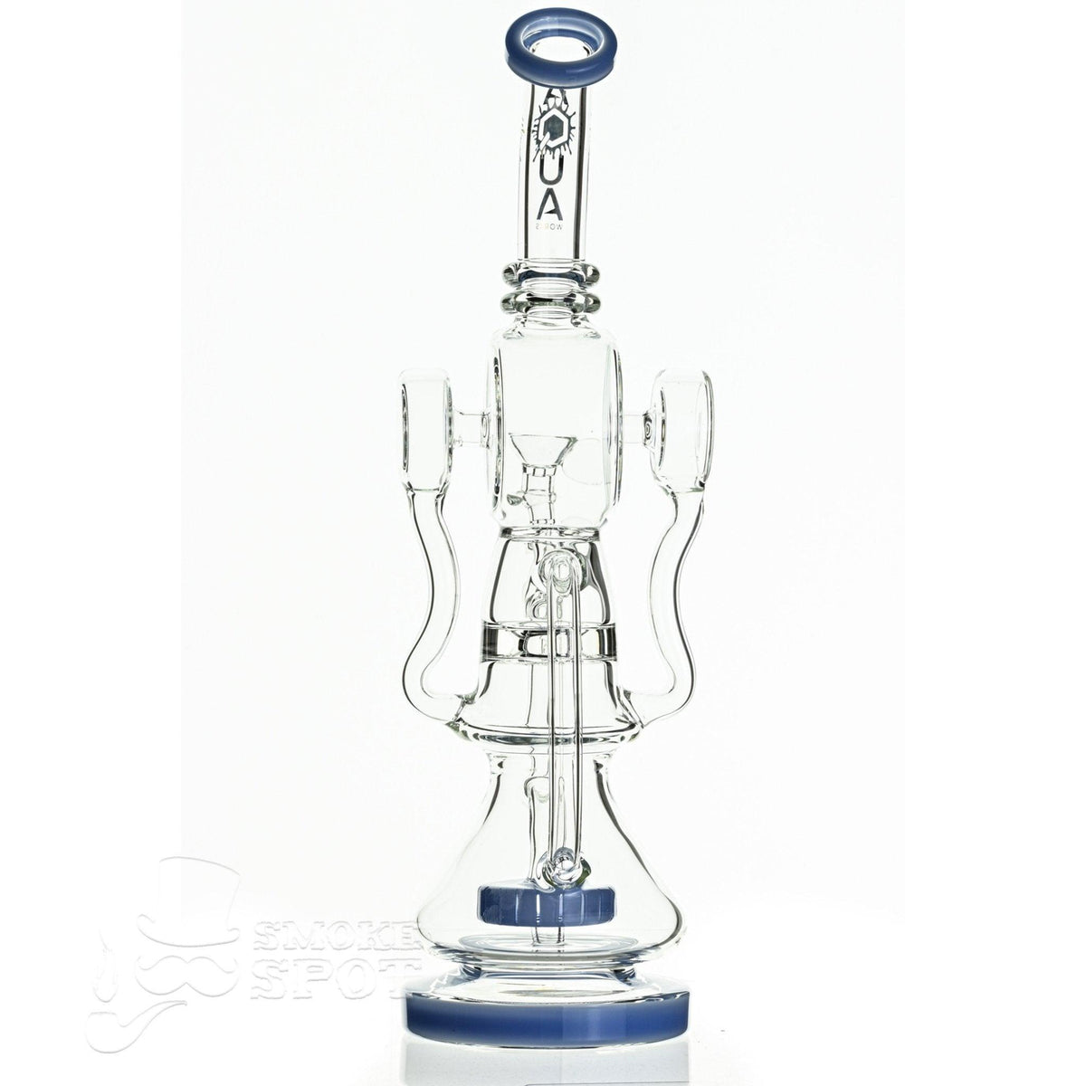 Close-up of Aqua Glass dual arm recycler percolator in milky light blue