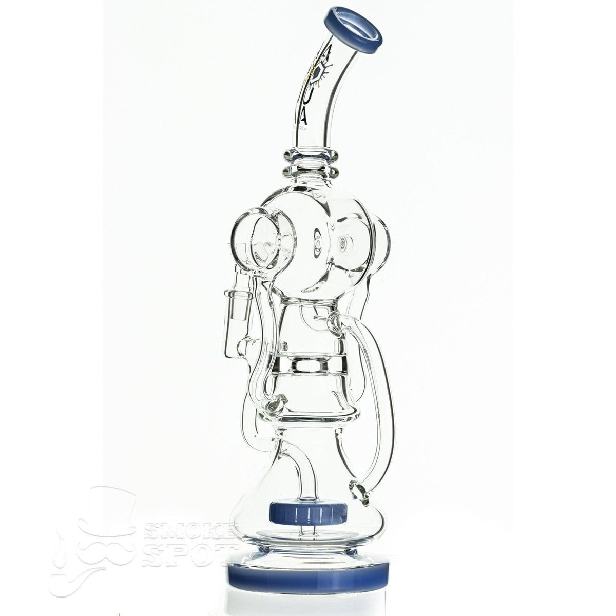 Aqua Glass recycler waterpipe base and joint detail milky light blue