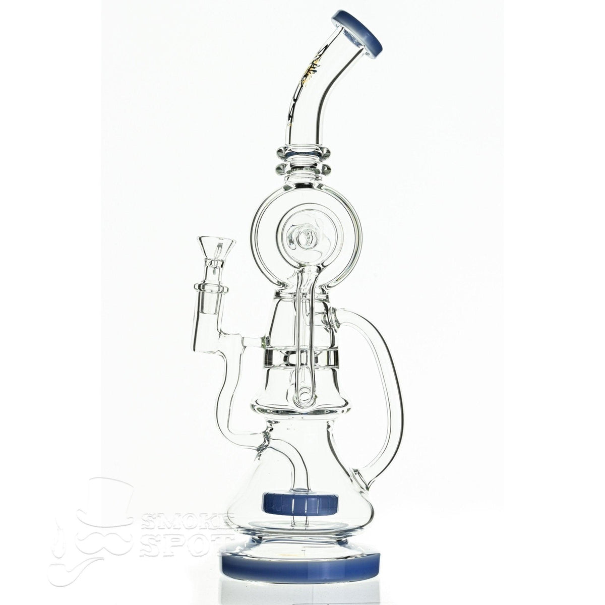 Aqua Glass milky light blue dual arm recycler waterpipe full height view