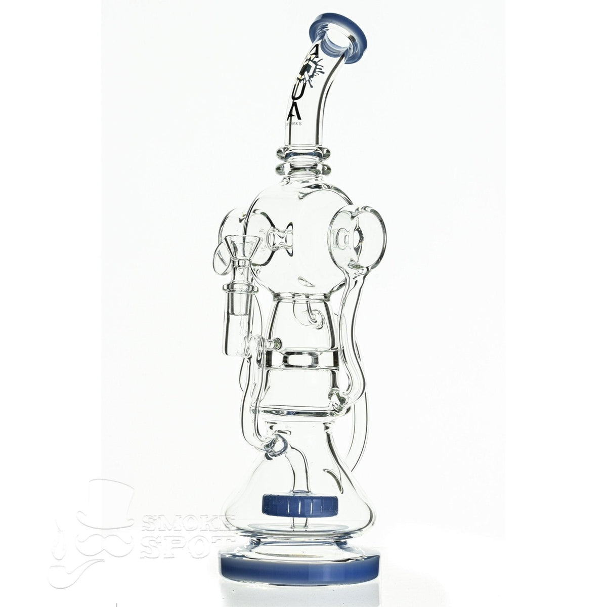 Aqua Glass scientific glass recycler waterpipe milky light blue close detail