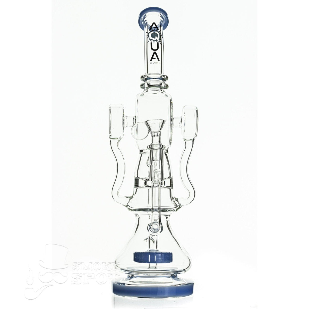 Aqua Glass dual arm recycler waterpipe milky light blue side angle
