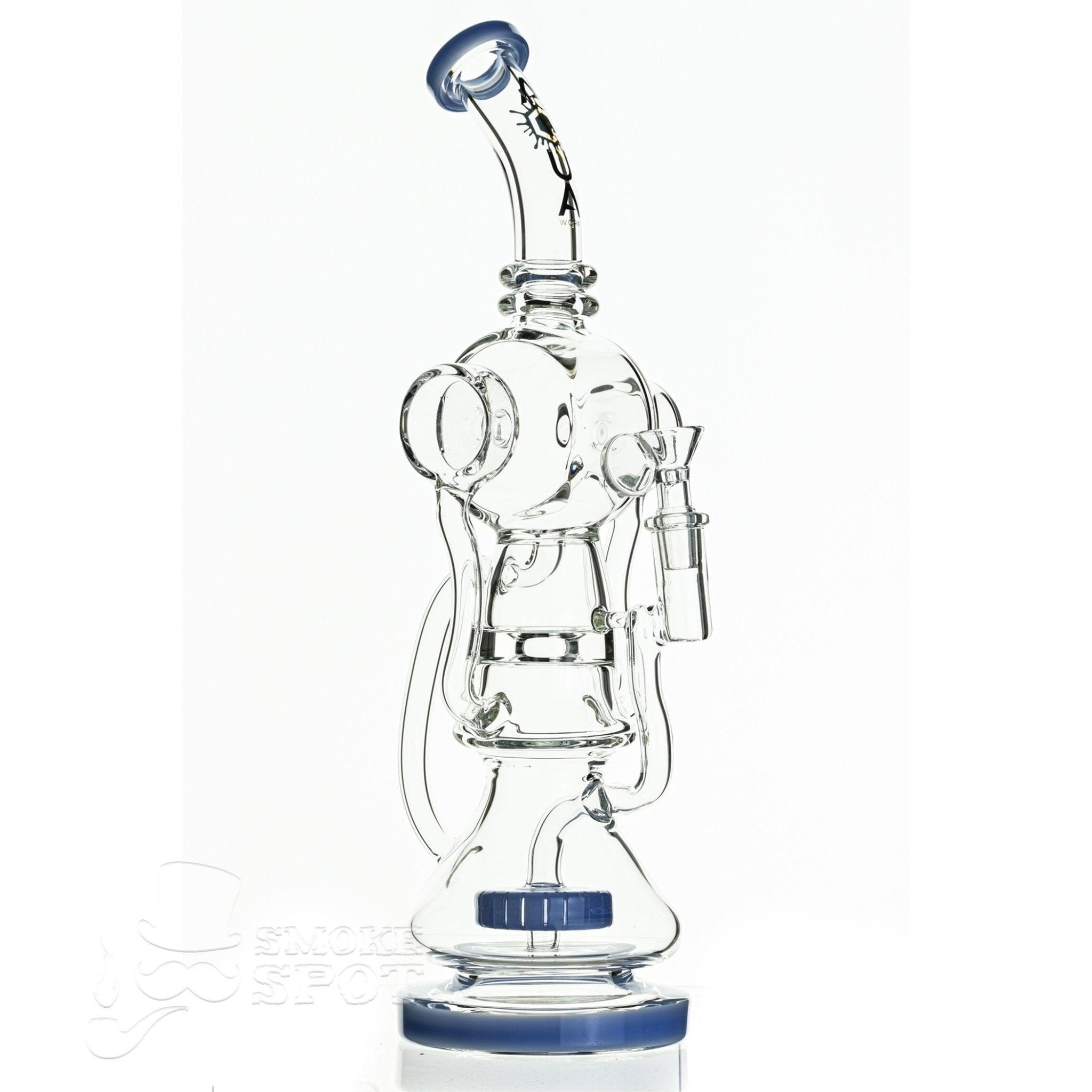Aqua Glass cylinder top dual arm recycler milky light blue - Smoke Spot Smoke Shop