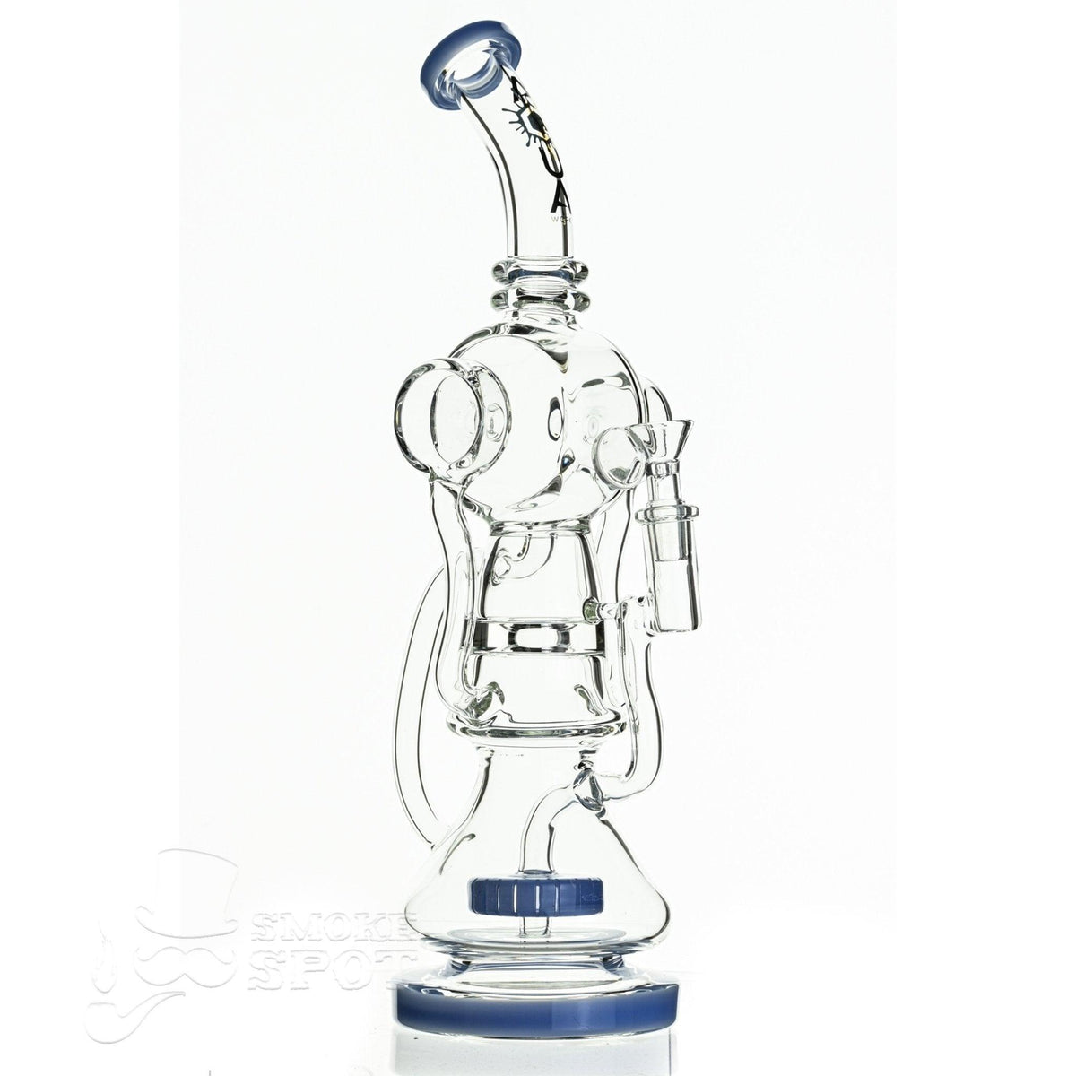 Aqua Glass milky light blue dual arm recycler waterpipe top view