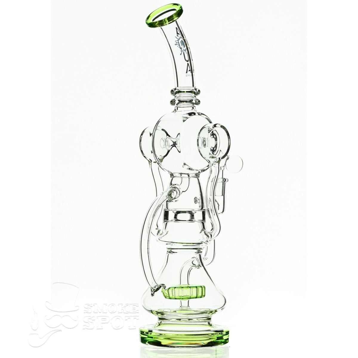 Side view of Aqua Glass dual arm recycler in slime green
