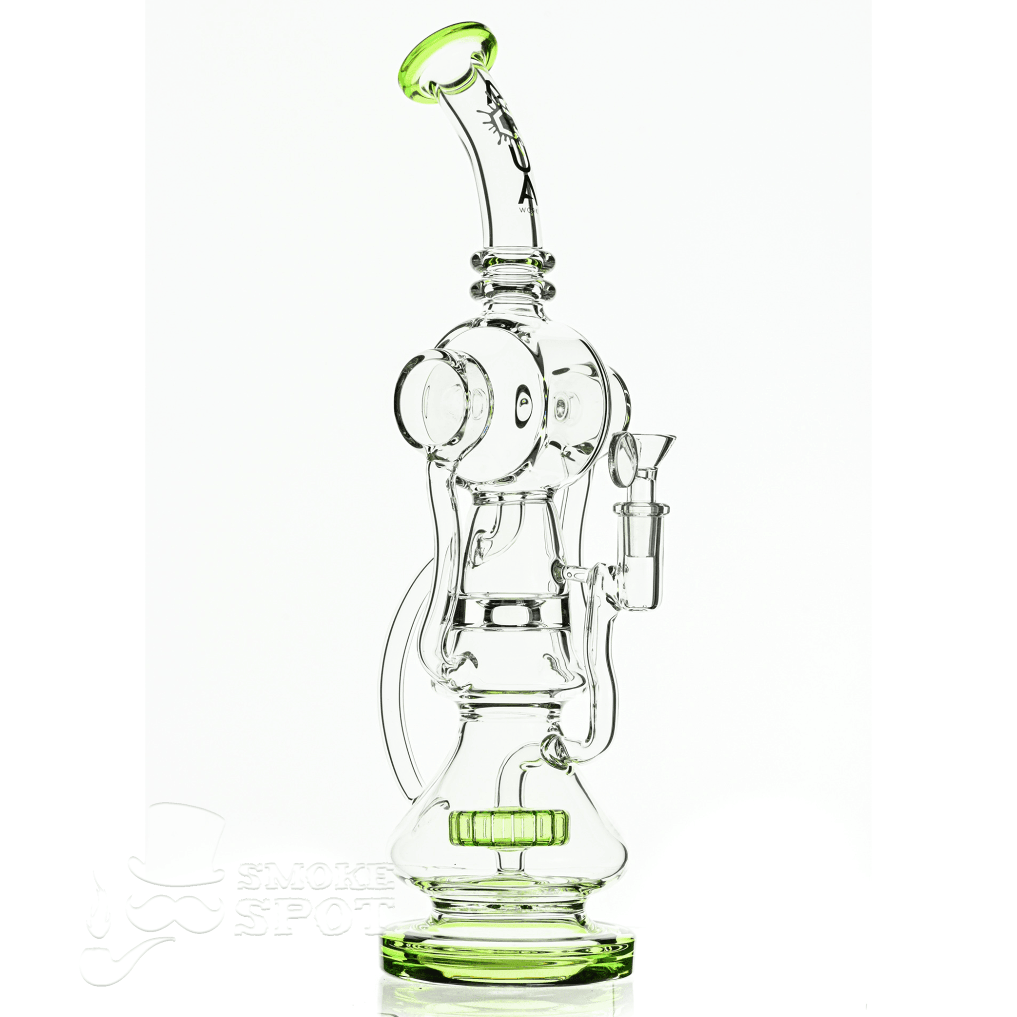 Aqua Glass cylinder top dual arm recycler slime green - Smoke Spot Smoke Shop